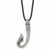 Chisel Stainless Steel Antiqued and Polished Hook Pendant on a 20 inch Black Leather Cord Necklace