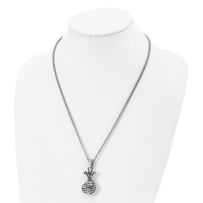 Chisel Stainless Steel Polished and Antiqued Money Bag Pendant on a 22 inch Curb Chain Necklace