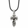 Chisel Stainless Steel Antiqued and Polished Snake on Cross Pendant on a 20 inch Leather Cord Necklace