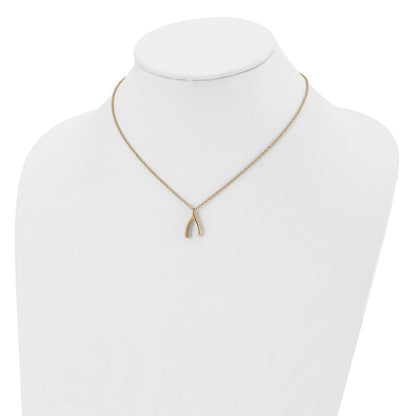 Chisel Stainless Steel Polished Yellow IP-plated Wishbone on a 16 inch Multi-Link Chain Necklace