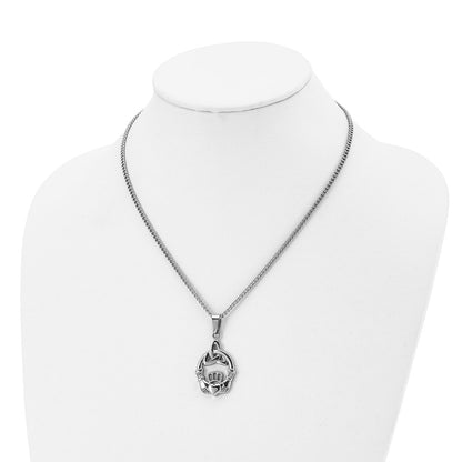 Chisel Stainless Steel Polished Trinity Knot and Claddagh Pendant on an 18 inch Curb Chain Necklace