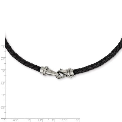 Chisel Stainless Steel Polished Woven Black Leather 19.5 inch Necklace