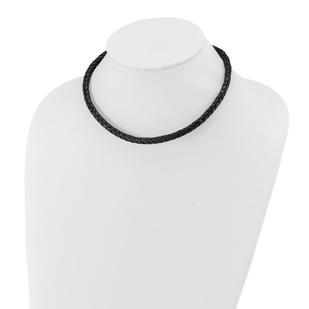 Chisel Stainless Steel Polished Woven Black Leather 19.5 inch Necklace