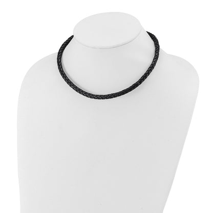 Chisel Stainless Steel Polished Woven Black Leather 19.5 inch Necklace