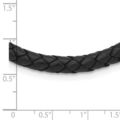 Chisel Stainless Steel Polished Woven Black Leather 19.5 inch Necklace