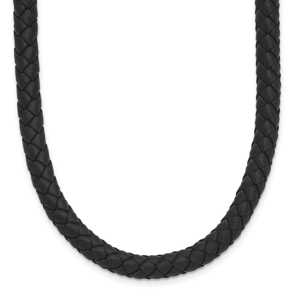 Chisel Stainless Steel Polished Woven Black Leather 19.5 inch Necklace