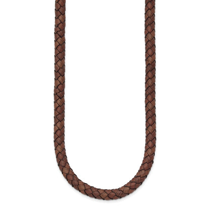Chisel Stainless Steel Polished Woven Brown Leather 19.5 inch Necklace
