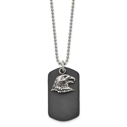 Chisel Stainless Steel Polished and Antiqued Eagle Leather Dog Tag on a 22 inch Ball Chain Necklace