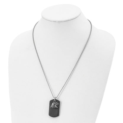 Chisel Stainless Steel Polished and Antiqued Eagle Leather Dog Tag on a 22 inch Ball Chain Necklace