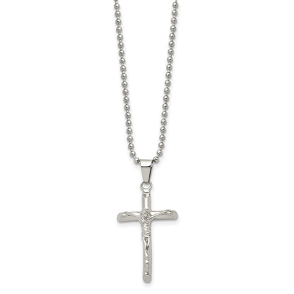 Chisel Stainless Steel Polished Crucifix Pendant on a 20 inch Ball Chain Necklace