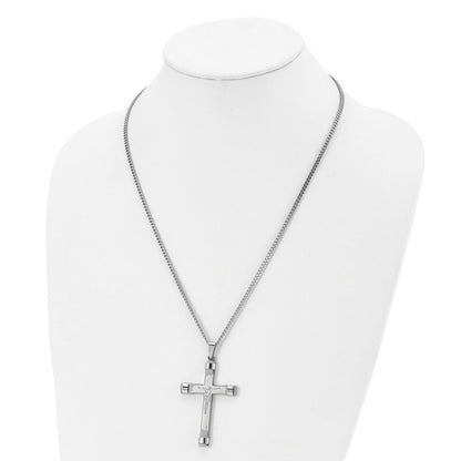 Chisel Stainless Steel Brushed and Polished Crucifix Pendant on a 22 inch Curb Chain Necklace
