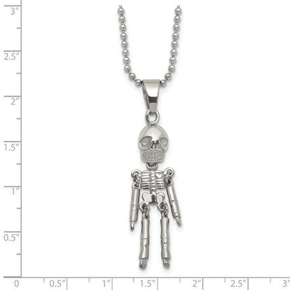 Chisel Stainless Steel Polished Moveable Skeleton Pendant on a 22 inch Ball Chain Necklace