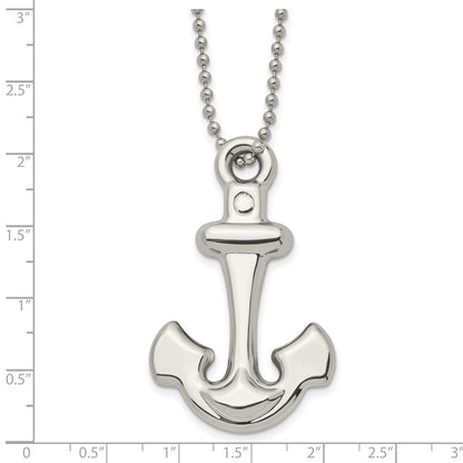 Chisel Stainless Steel Polished Hollow Anchor Pendant on a 22 inch Ball Chain Necklace