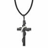 Chisel Stainless Steel Polished Black IP-plated Cross with Ring on a 20.5 inch Leather Cord Necklace