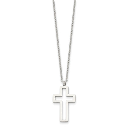 Chisel Stainless Steel Polished Cut-out Cross Pendant on a 17.5 inch Cable Chain Necklace