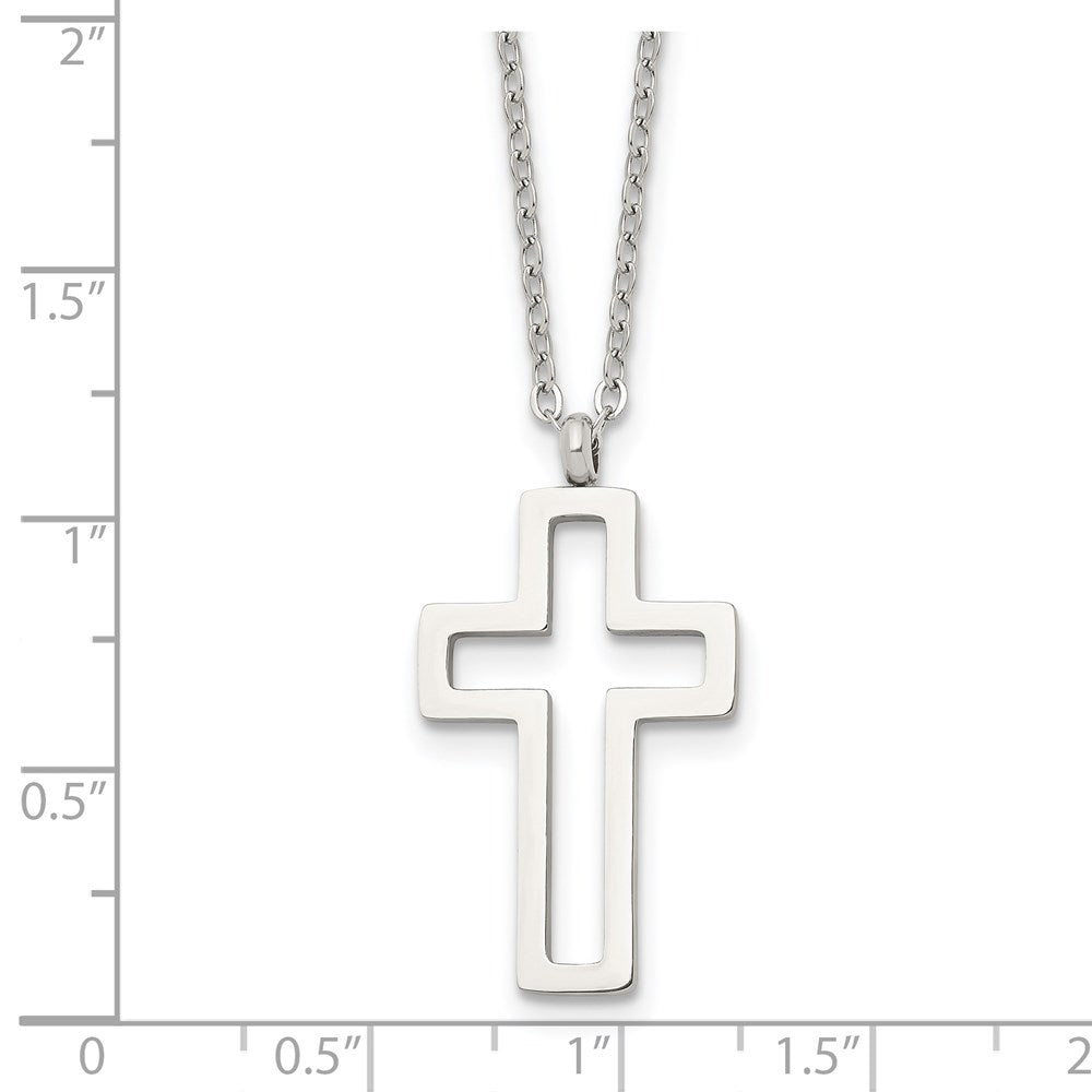 Chisel Stainless Steel Polished Cut-out Cross Pendant on a 17.5 inch Cable Chain Necklace
