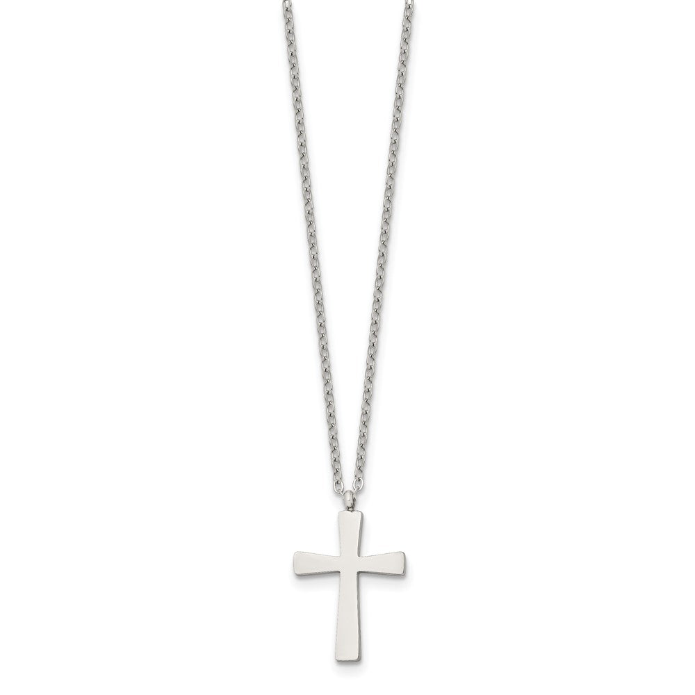 Chisel Stainless Steel Polished Small Cross Pendant on an 18 inch Cable Chain Necklace
