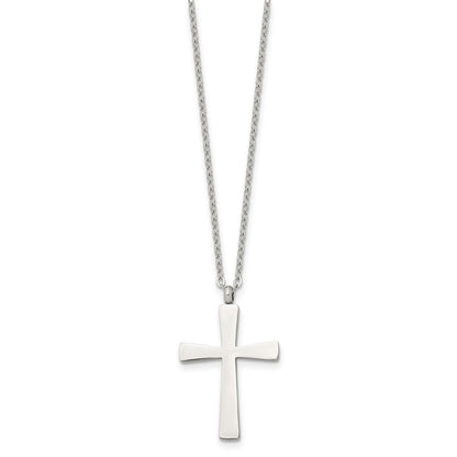 Chisel Stainless Steel Polished Large Cross Pendant on an 18 inch Cable Chain Necklace