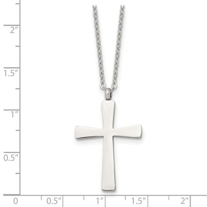 Chisel Stainless Steel Polished Large Cross Pendant on an 18 inch Cable Chain Necklace