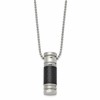 Chisel Stainless Steel Polished with Black Carbon Fiber Inlay Cylinder on a 22 inch Ball Chain Necklace
