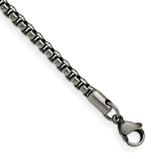 Chisel Stainless Steel Antiqued and Polished 3.9mm 8.5 inch Rounded Box Chain