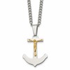 Chisel Stainless Steel Polished with 14k Gold Crucifix Anchor Pendant on a 24 inch Curb Chain Necklace