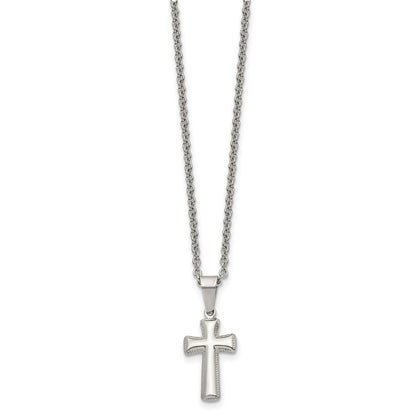 Chisel Stainless Steel Polished Small Pillow Cross Pendant on an 18 inch Cable Chain Necklace
