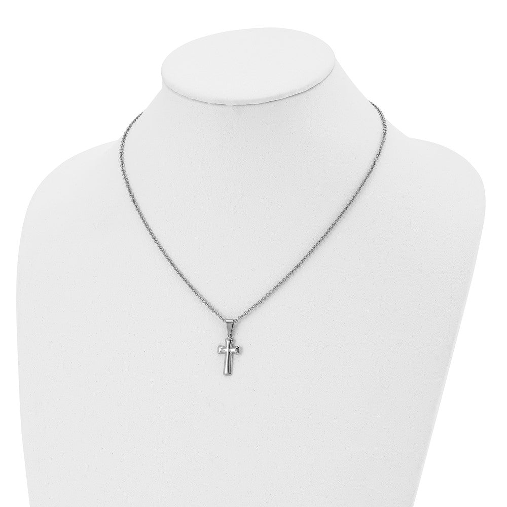 Chisel Stainless Steel Polished Small Pillow Cross Pendant on an 18 inch Cable Chain Necklace