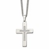 Chisel Stainless Steel Polished with CZ Cross Pendant on a 24 inch Cable Chain Necklace