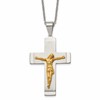 Chisel Stainless Steel Brushed and Polished Yellow IP-plated Crucifix Pendant on a 20 inch Curb Chain Necklace