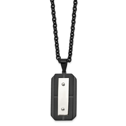 Chisel Stainless Steel Brushed and Polished Black IP-plated Dog Tag on a 24 inch Cable Chain Necklace