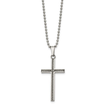 Chisel Stainless Steel Polished and Textured Braided Design Cross Pendant on a 20 inch Ball Chain Necklace