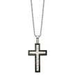 Chisel Stainless Steel Brushed and Polished Hammered Black IP-plated Cross Pendant on a 24 inch Ball Chain Necklace