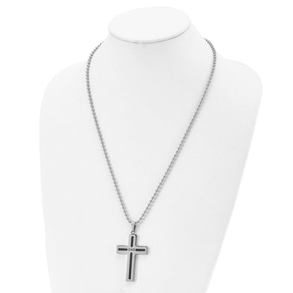 Chisel Stainless Steel Polished Black IP-plated Cable DAD Cross Pendant on a 24 inch Ball Chain Necklace