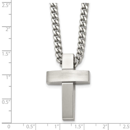 Chisel Stainless Steel Brushed and Polished Cross Pendant on a 20 inch Curb Chain Necklace