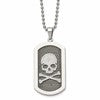 Chisel Stainless Steel Brushed and Polished Laser Cut Skull and Crossbones Dog Tag on a 24 inch Ball Chain Necklace