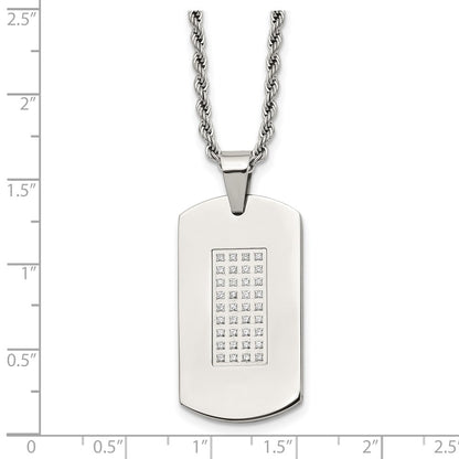 Chisel Stainless Steel Polished with CZ Dog Tag on a 22 inch Rope Chain Necklace
