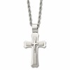 Chisel Stainless Steel Brushed and Polished Triple Layer Cross Pendant on a 24 inch Rope Chain Necklace