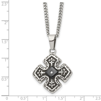 Chisel Stainless Steel Polished Black IP-plated with CZ Celtic Cross Pendant on a 20 inch Curb Chain Necklace