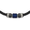 Chisel Stainless Steel Brushed and Polished Black and Blue IP-plated Black Rubber 20 inch Leather Necklace