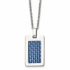 Chisel Stainless Steel Polished with Blue Carbon Fiber Inlay Rectangle Dog Tag on a 22 inch Cable Chain Necklace
