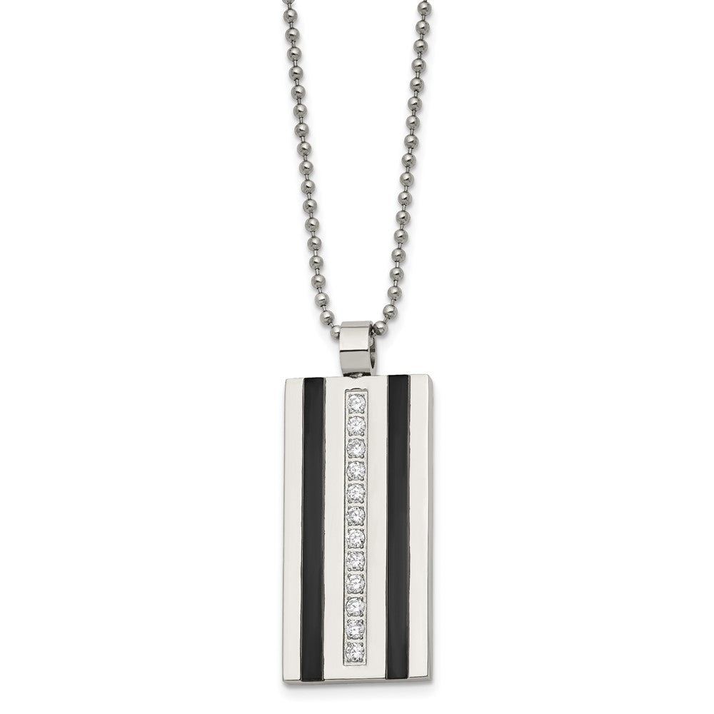 Chisel Stainless Steel Polished Black IP-plated with CZ Pendant on a 20 inch Ball Chain Necklace