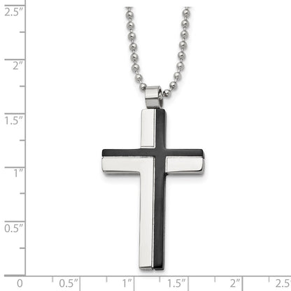 Chisel Stainless Steel Polished Black IP-plated Laser Cut Cross Pendant on a 20 inch Ball Chain Necklace