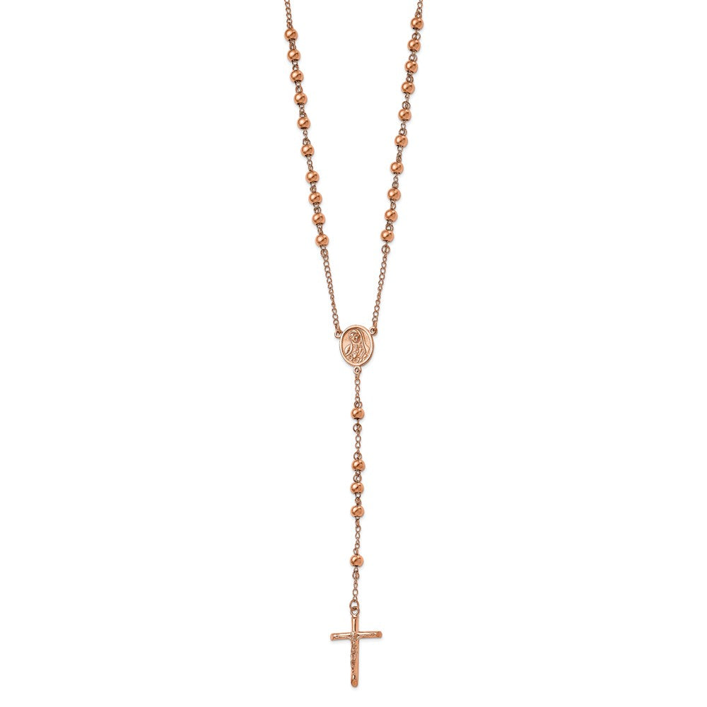 Chisel Stainless Steel Polished Rose IP-plated 30 inch Rosary Necklace