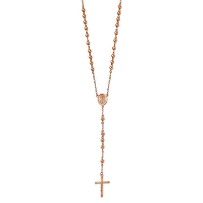 Chisel Stainless Steel Polished Rose IP-plated 30 inch Rosary Necklace