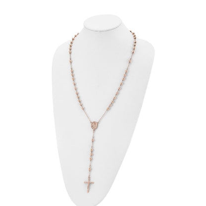 Chisel Stainless Steel Polished Rose IP-plated 30 inch Rosary Necklace