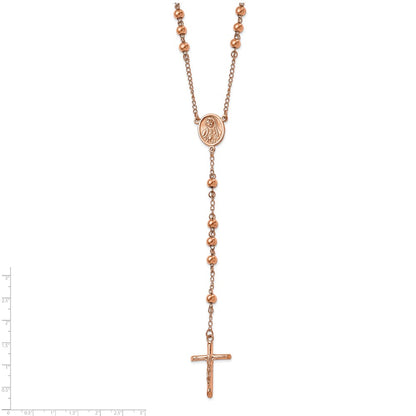 Chisel Stainless Steel Polished Rose IP-plated 30 inch Rosary Necklace