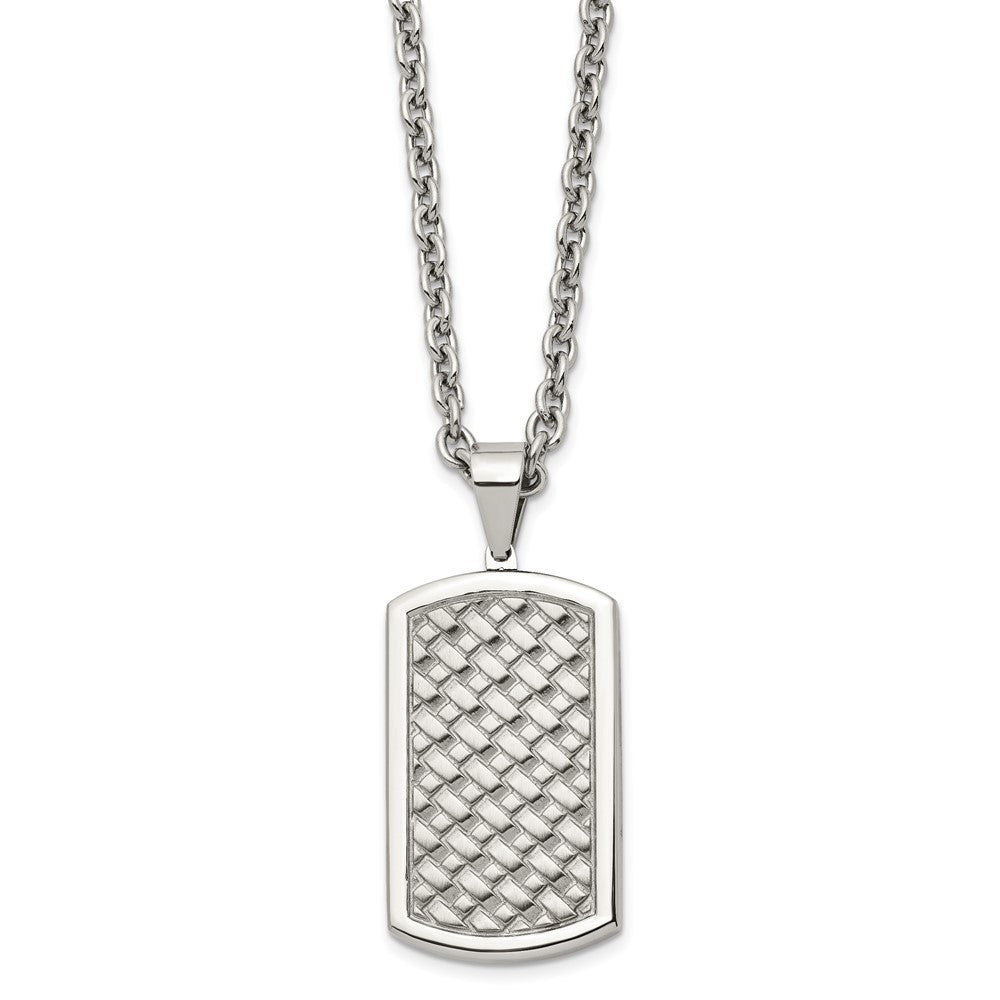 Chisel Stainless Steel Polished Weaved Pattern Dog Tag on a 24 inch Cable Chain Necklace