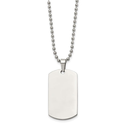 Chisel Stainless Steel Brushed and Polished Rounded Edge 2mm Dog Tag on a 24 inch Ball Chain Necklace