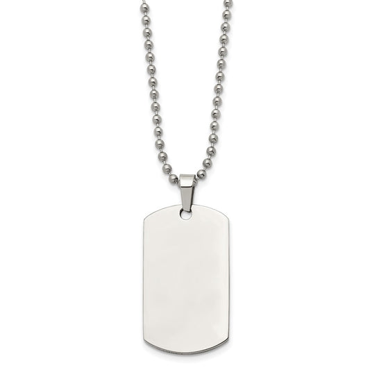 Chisel Stainless Steel Brushed and Polished Rounded Edge 2mm Dog Tag on a 24 inch Ball Chain Necklace